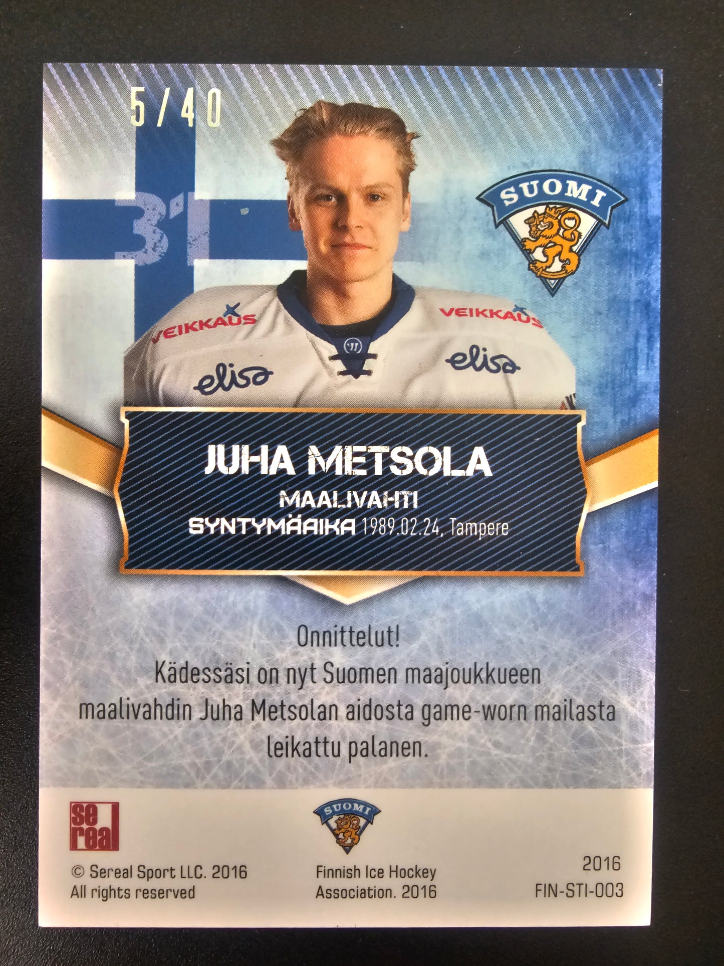2016 Sereal Team Finland Sticks - Juha Metsola #FIN-STI-003 /40