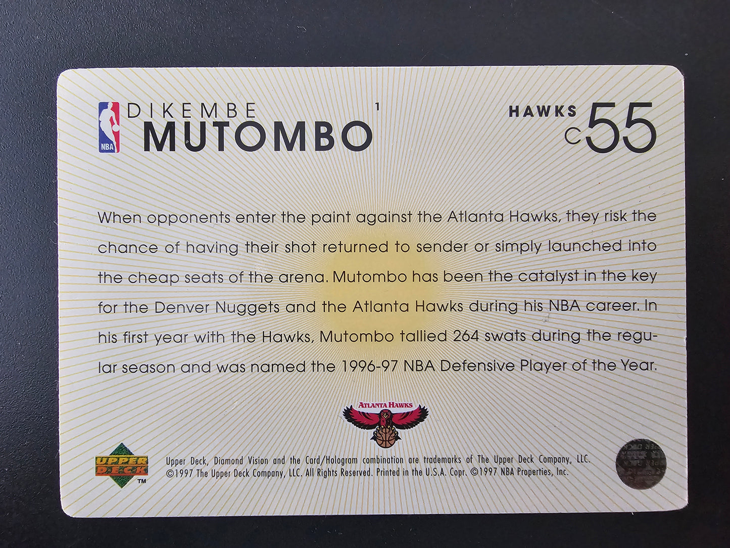 1997-98 Upper Deck Diamond Vision - Dikembe Mutombo #1