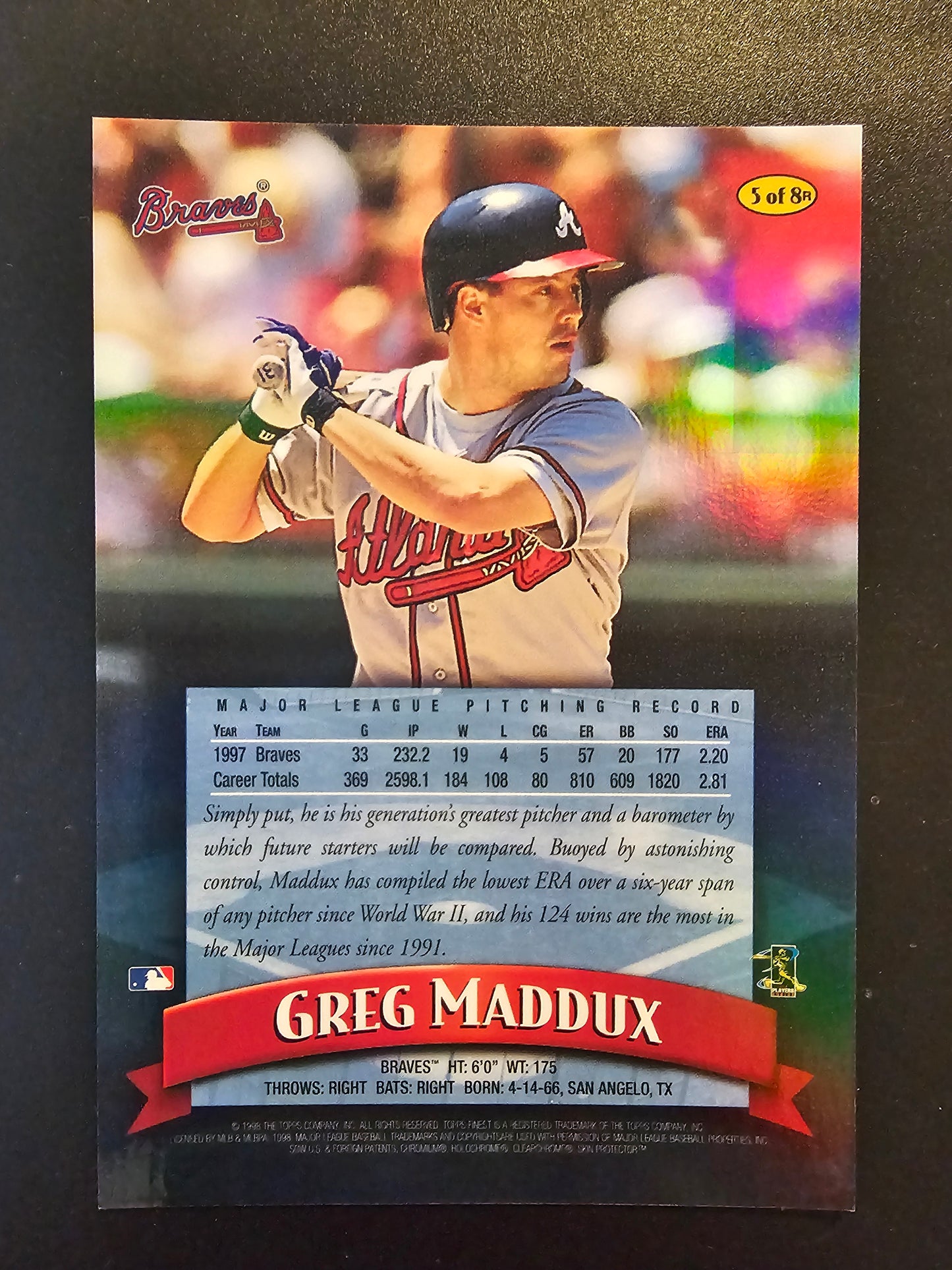 1998 Topps Finest - Jumbo - Refractor - Greg Maddux #5R