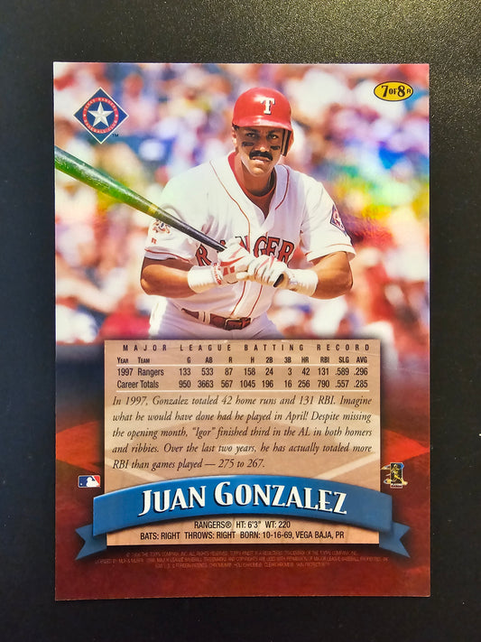 1998 Topps Finest - Jumbo - Refractor - Juan Gonzalez #7R
