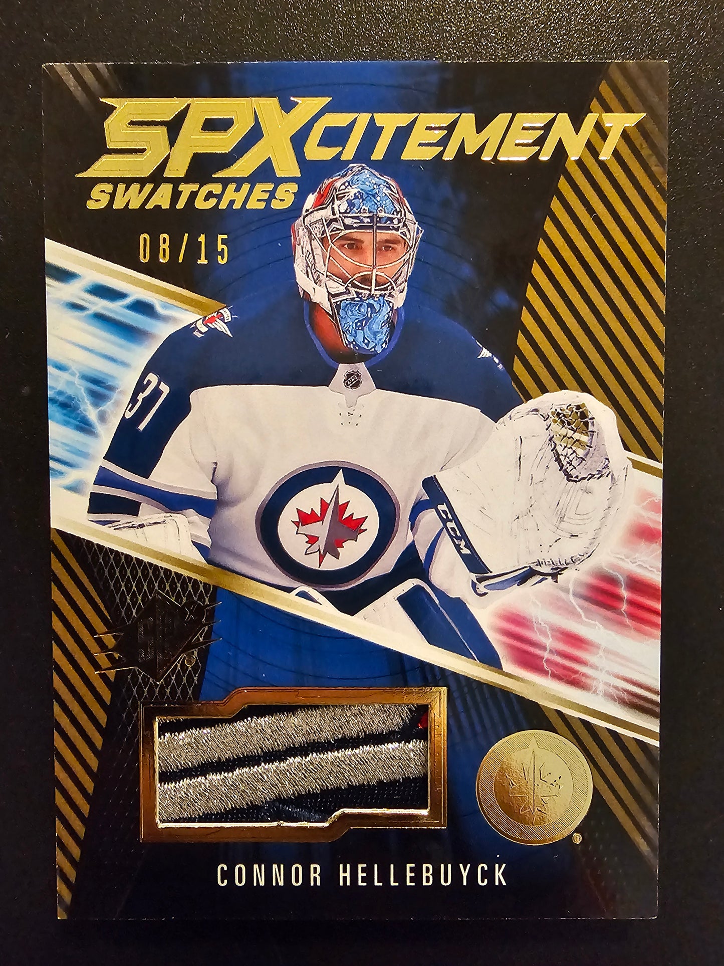 2018-19 Upper Deck SPx - SPXcitement Swatches - Premium - Connor Hellebuyck #XS-CH /15
