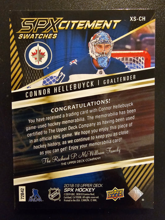 2018-19 Upper Deck SPx - SPXcitement Swatches - Premium - Connor Hellebuyck #XS-CH /15