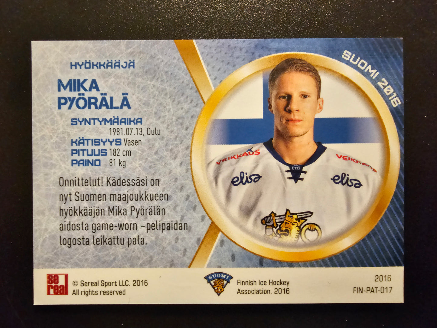 2016 Sereal Team Finland Patch - Mika Pyörälä #FIN-PAT-017 /20