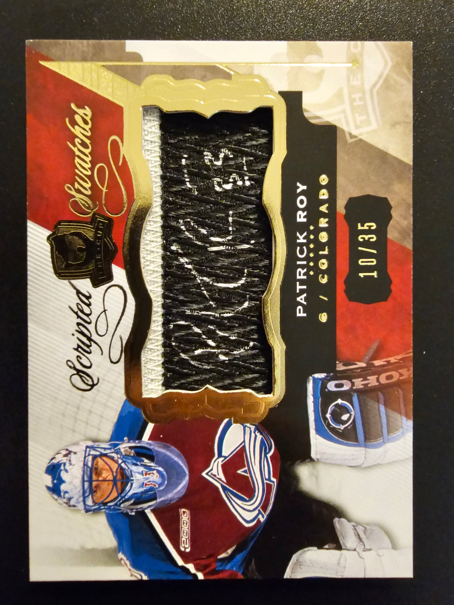 2015-16 Upper Deck The Cup - Scripted Swatches - Patrick Roy #SW-RO /35