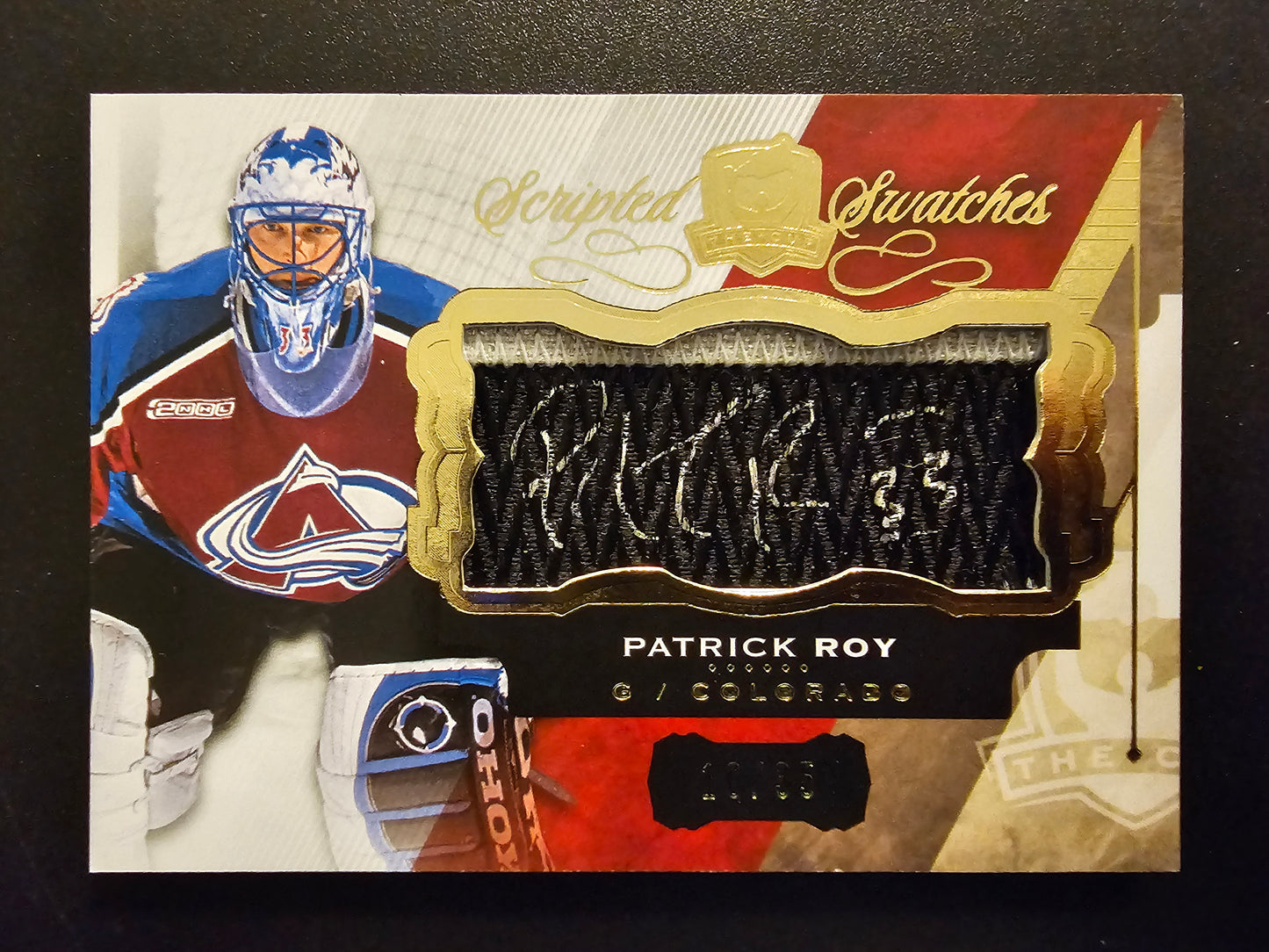 2015-16 Upper Deck The Cup - Scripted Swatches - Patrick Roy #SW-RO /35