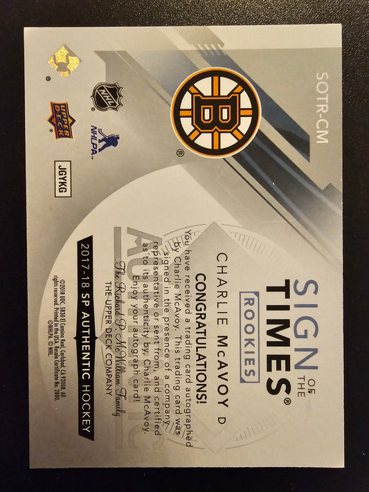 2017-18 Upper Deck SP Authentic - Sign of the Times Rookie Inscribed Autographs - Charlie McAvoy #SOTR-CM /99 RY