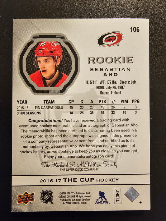 2016-17 Upper Deck The Cup - Rookie Auto Patch - Sebastian Aho #106 /249 RC