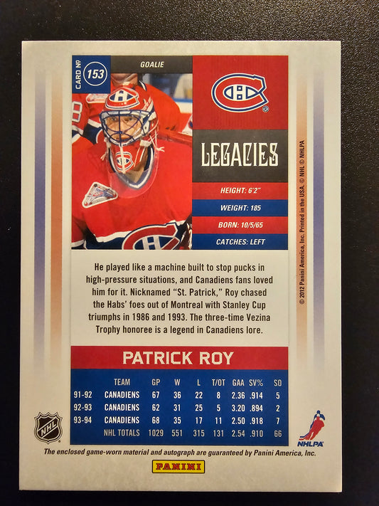 2011-12 Panini Playoff Contenders - Patch Signatures - Contenders Legacies - Patrick Roy #153 /100