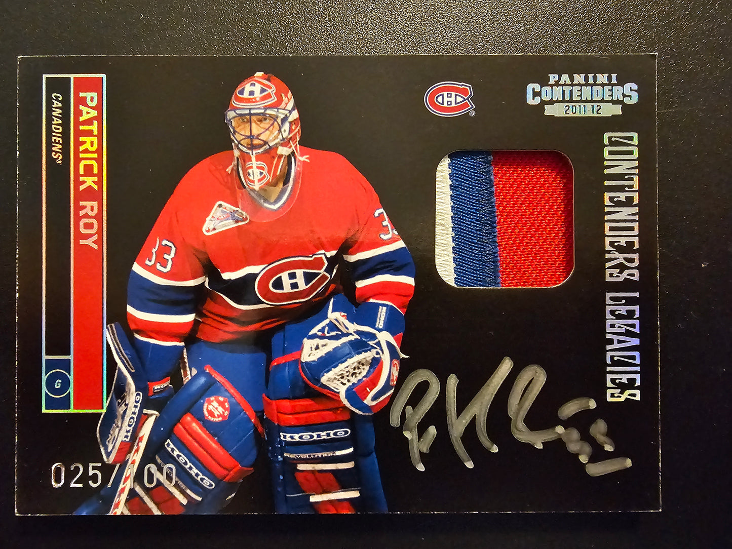 2011-12 Panini Playoff Contenders - Patch Signatures - Contenders Legacies - Patrick Roy #153 /100