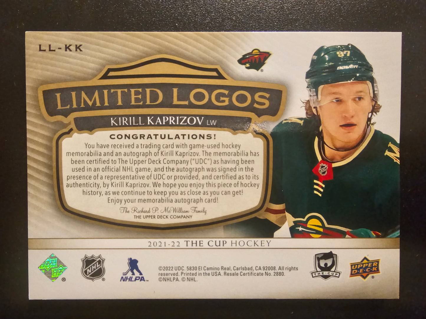 2021-22 Upper Deck The Cup - Limited Logos - Kirill Kaprizov #LL-KK /25