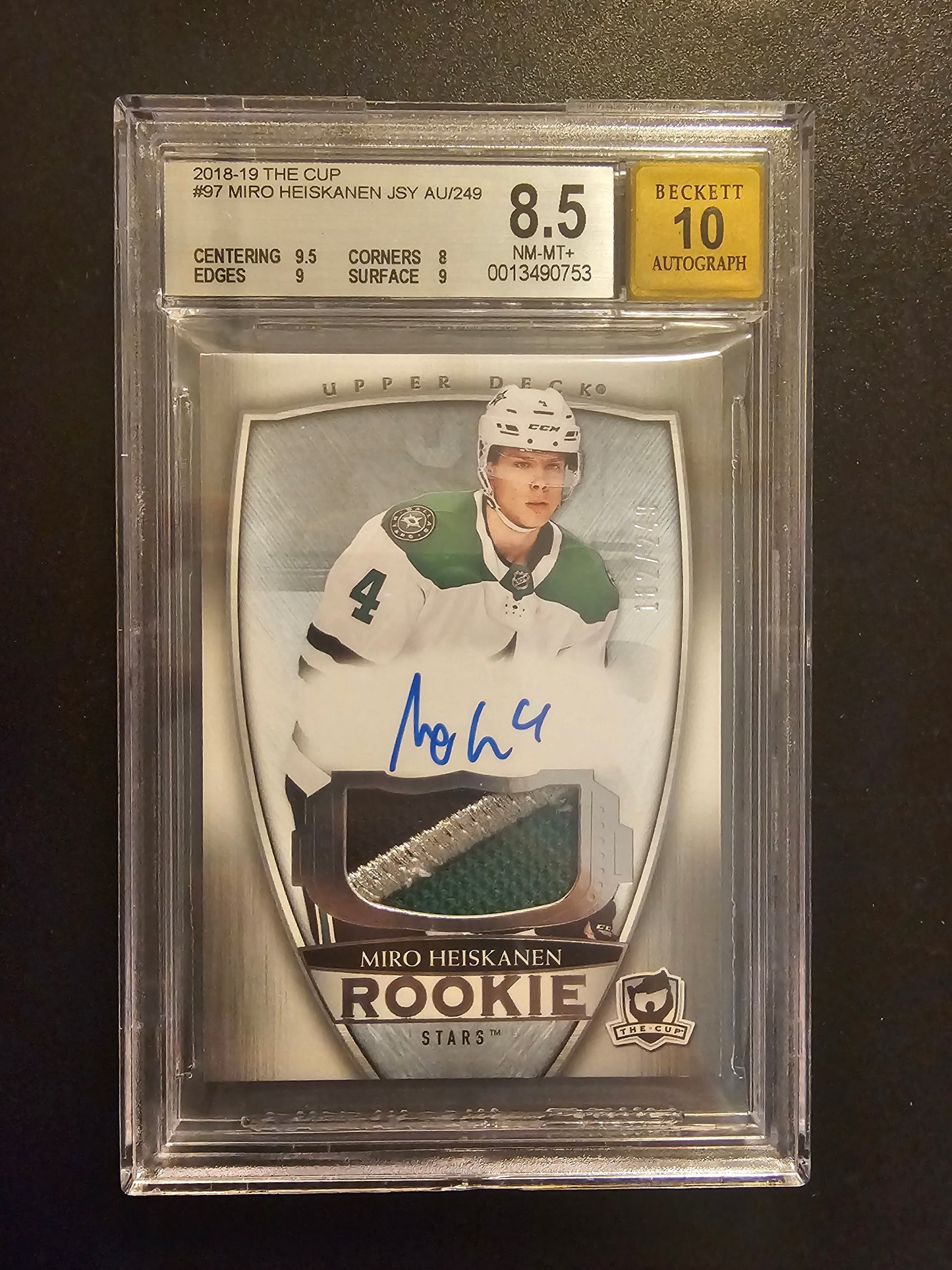 2018-19 Upper Deck The Cup - Rookie Patch Autograph - Miro Heiskanen #97 /249 BGS 8.5 Auto 10 RC