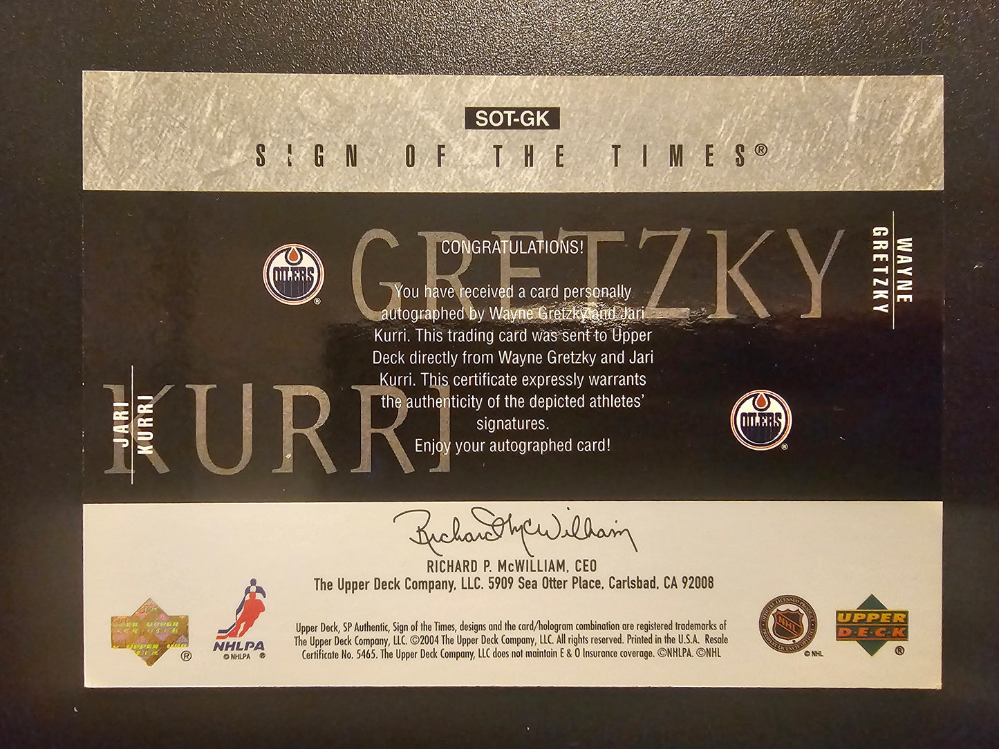 2003-04 Upper Deck SP Authentic - Sign of the Times - Jari Kurri / Wayne Gretzky #SOT-GK /99