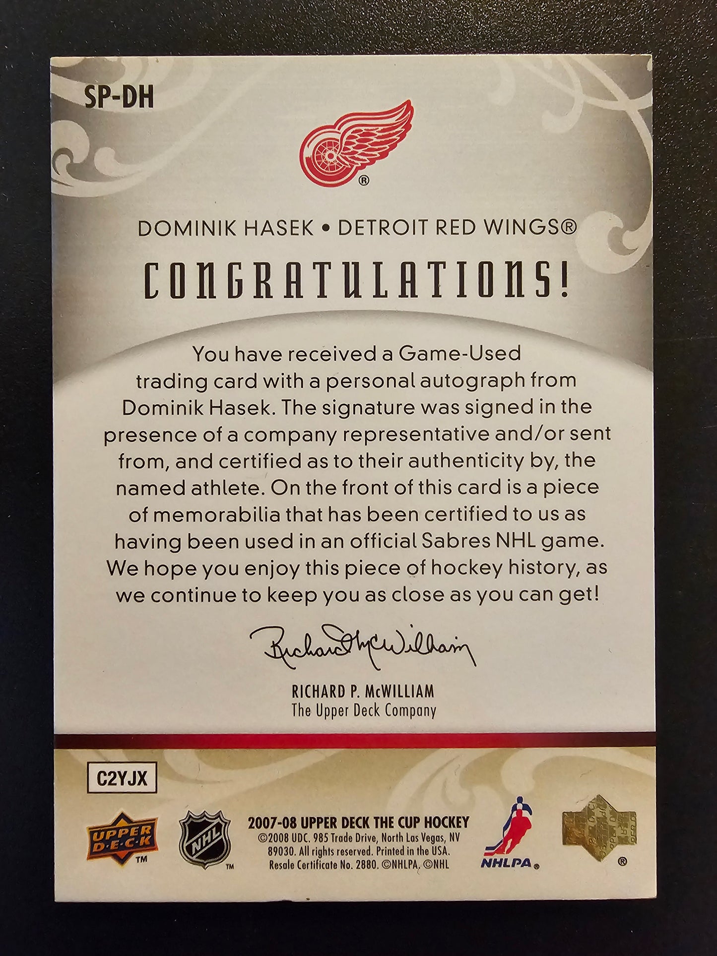 2007-08 Upper Deck The Cup - Signature Patches - Dominik Hasek #SP-DH /25