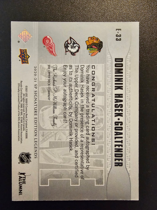 2020-21 Upper Deck SP Signature Edition Legends - Evolve Silver Spectrum Foil Autographs - Dominik Hasek #E-33 /35