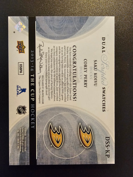 2013-14 Upper Deck The Cup - Dual Scripted Swatches - Saku Koivu / Corey Perry #DSS-KP /15