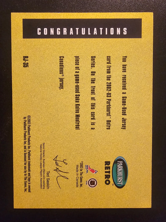 2002-03 In the Game Parkhurst Retro - Game-Used Jersey - Saku Koivu #RJ-35