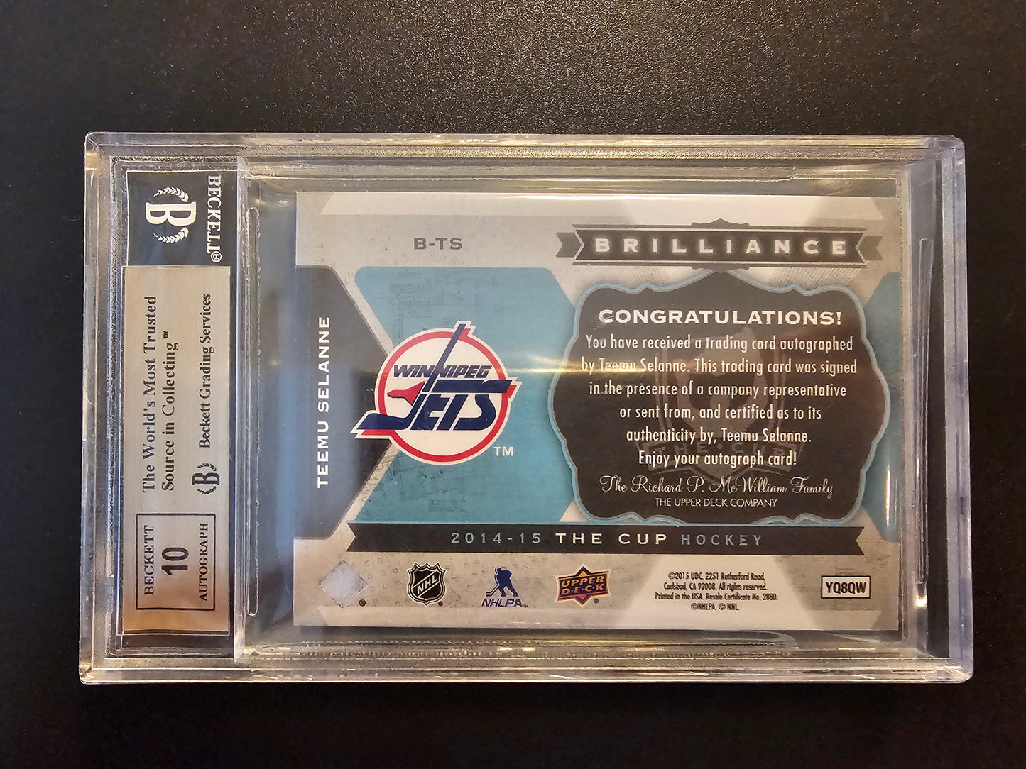 2014-15 Upper Deck The Cup - Brilliance - Teemu Selanne #B-TS BGS 9.5 Auto 10