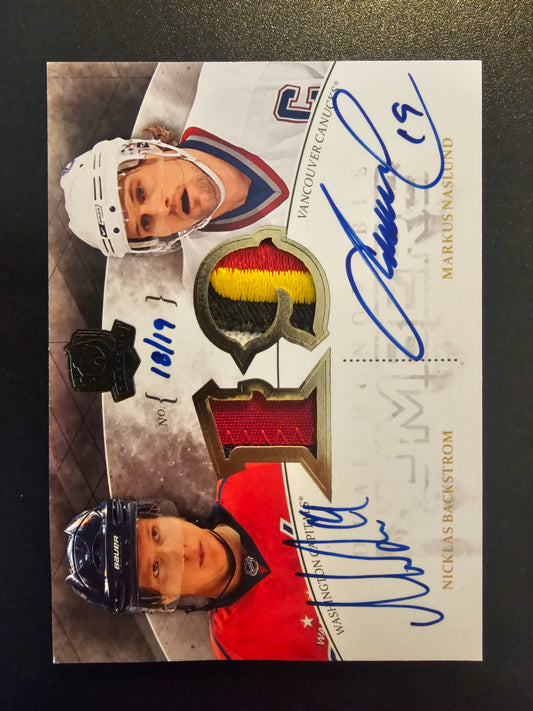 2010-11 Upper Deck The Cup - Honorable Numbers Patch Dual Autographs - Nicklas Backstrom / Markus Naslund #DHN-NB /19