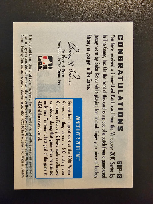 2009-10 In the Game Vancouver 2010 - Game-Used Patch - Saku Koivu #GUP-13 PR10