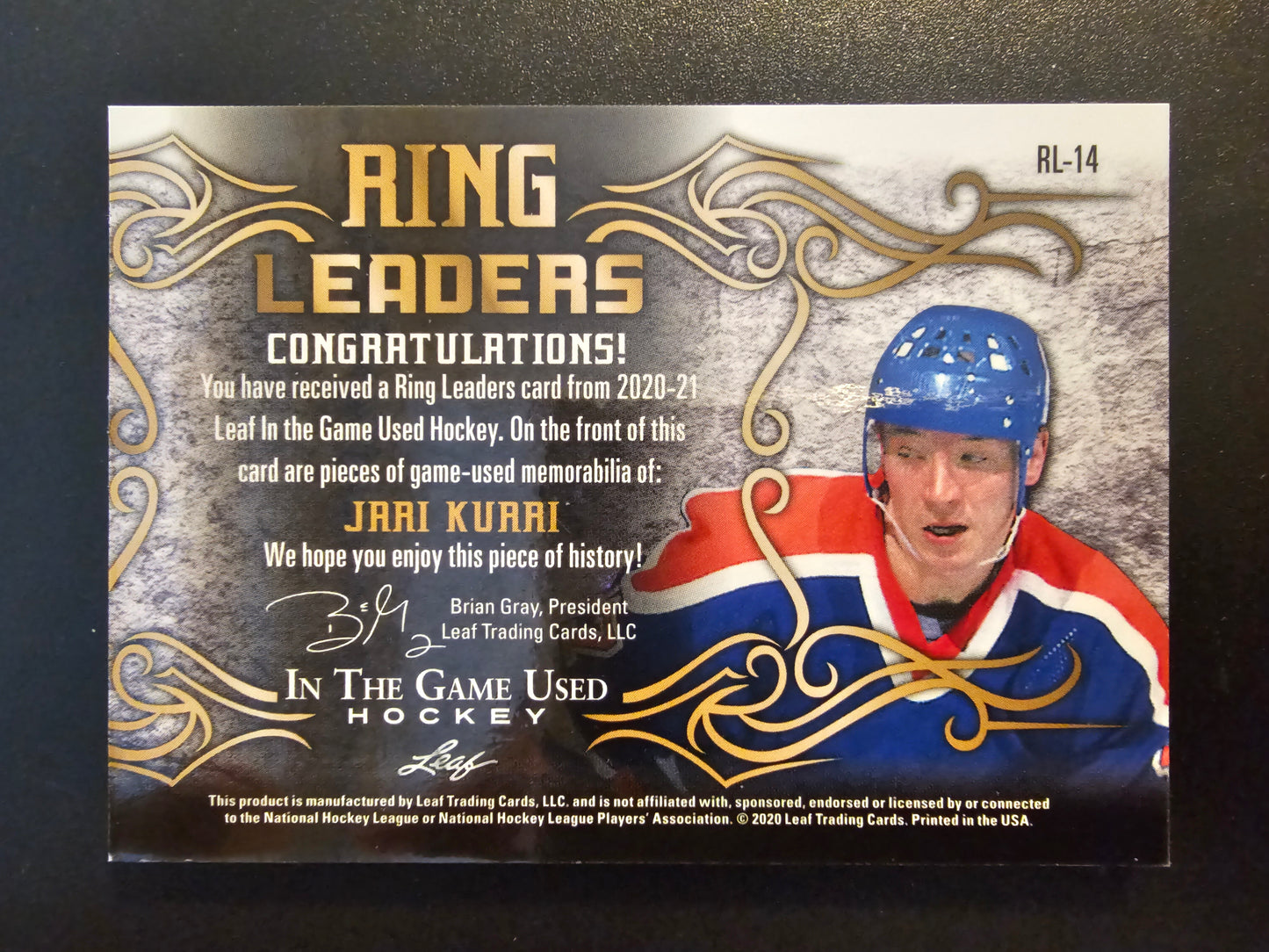 2020-21 Leaf In the Game Used - Ring Leaders Relics - Silver - Jari Kurri #RL-14 /2