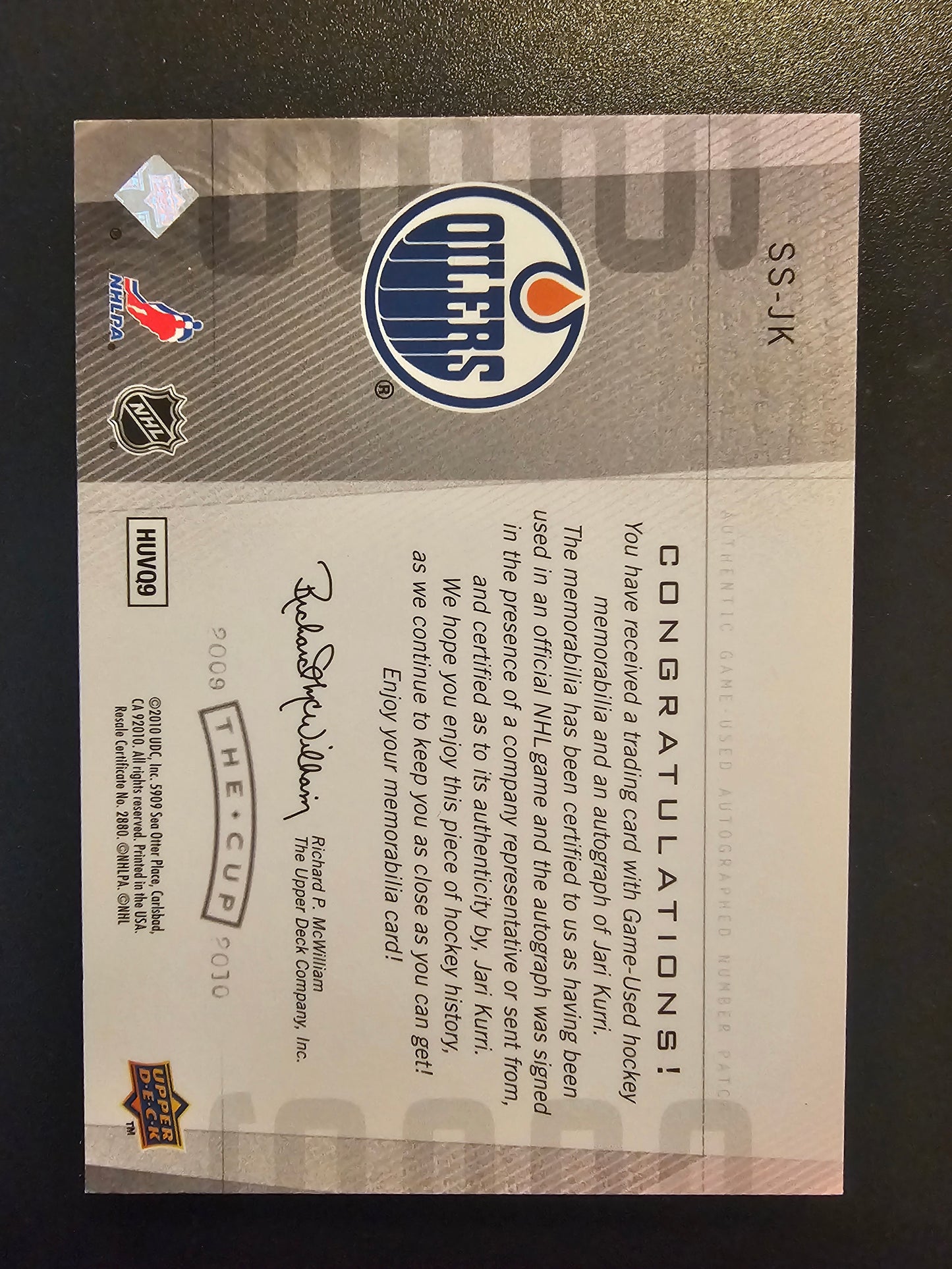 2009-10 Upper Deck The Cup - Scripted Swatches - Jari Kurri #SS-JK /25