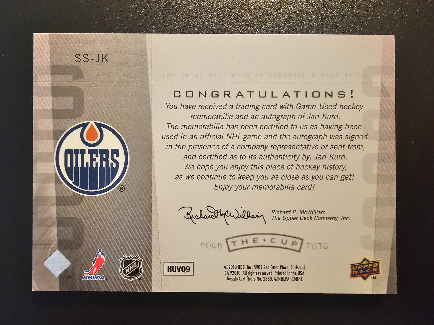 2009-10 Upper Deck The Cup - Scripted Swatches - Jari Kurri #SS-JK /25
