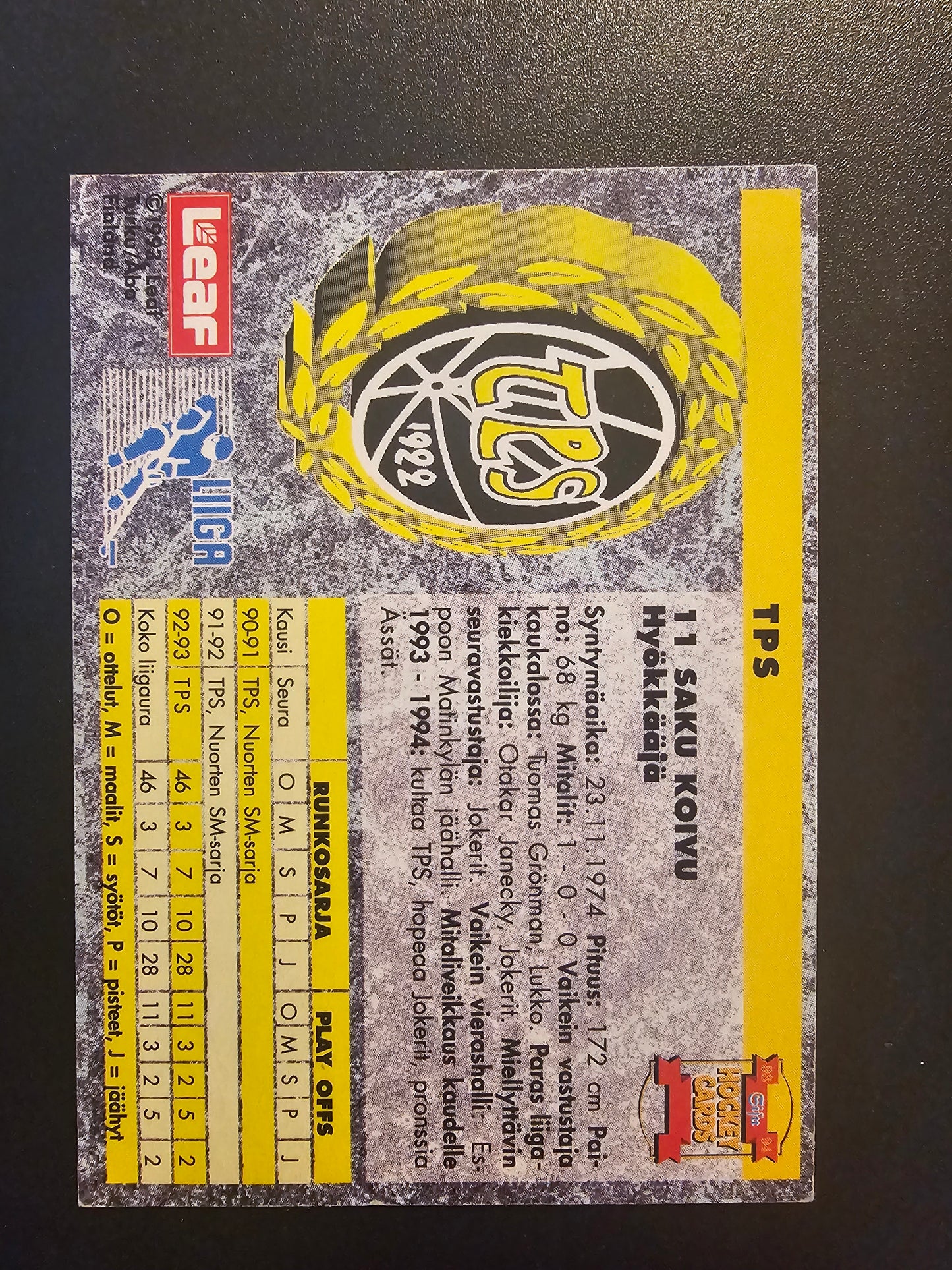 1993-94 Sisu Signature - Saku Koivu !CHECK THE CONDITION!