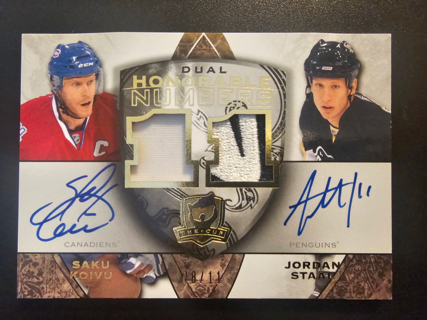 2008-09 Upper Deck The Cup - Dual Honorable Numbers Patch Autographs - Saku Koivu / Jordan Staal #HN2-KS /11