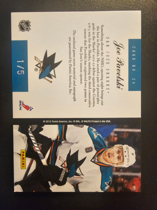2011-12 Panini Elite - Materials - Patch Autographs - Joe Pavelski #24 /5