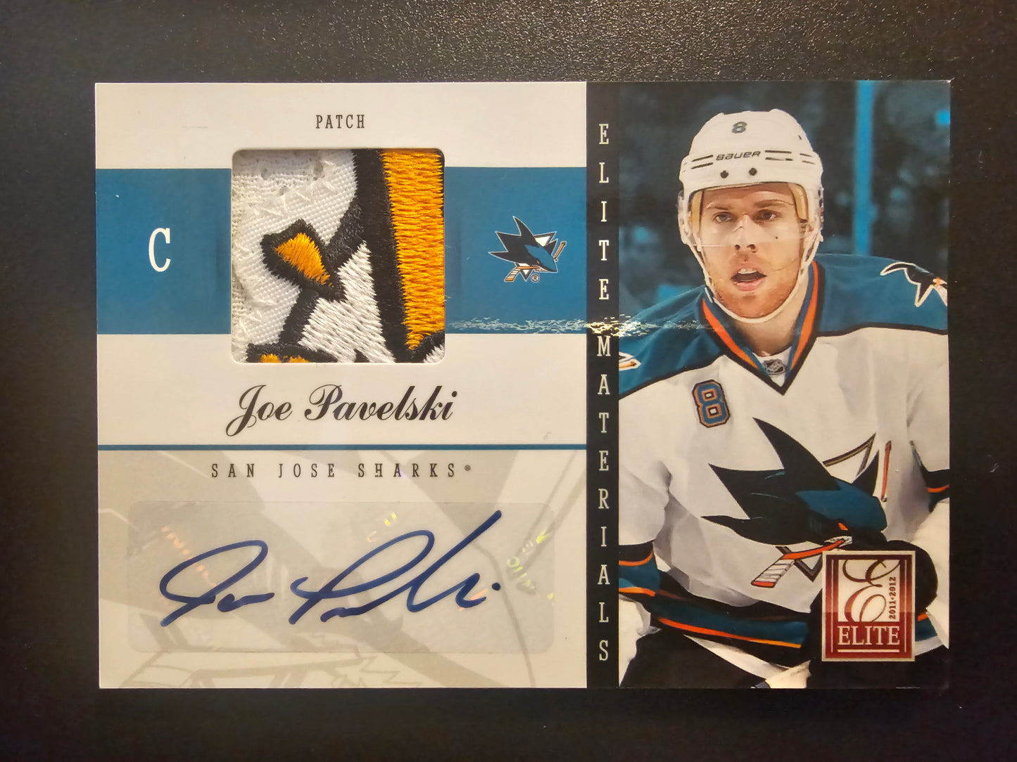 2011-12 Panini Elite - Materials - Patch Autographs - Joe Pavelski #24 /5