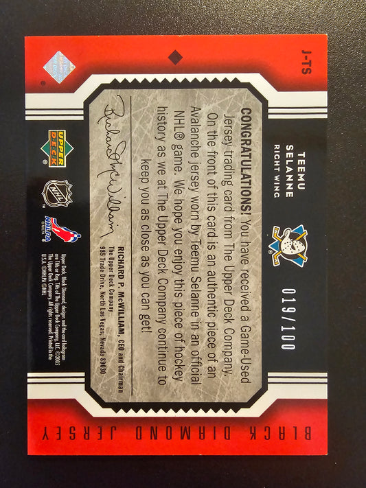 2005-06 Upper Deck Black Diamond - Jersey - Ruby - Teemu Selanne #J-TS /100