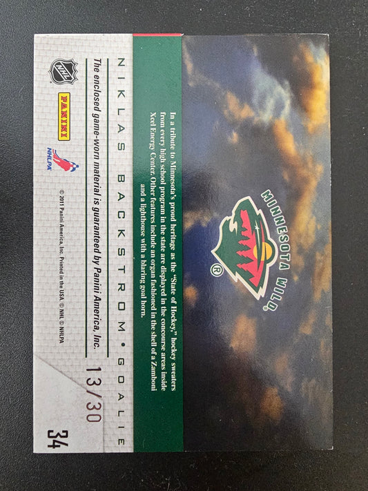 2011-12 Pinnacle - Game Night - Materials Prime - Niklas Backstrom #34 /30