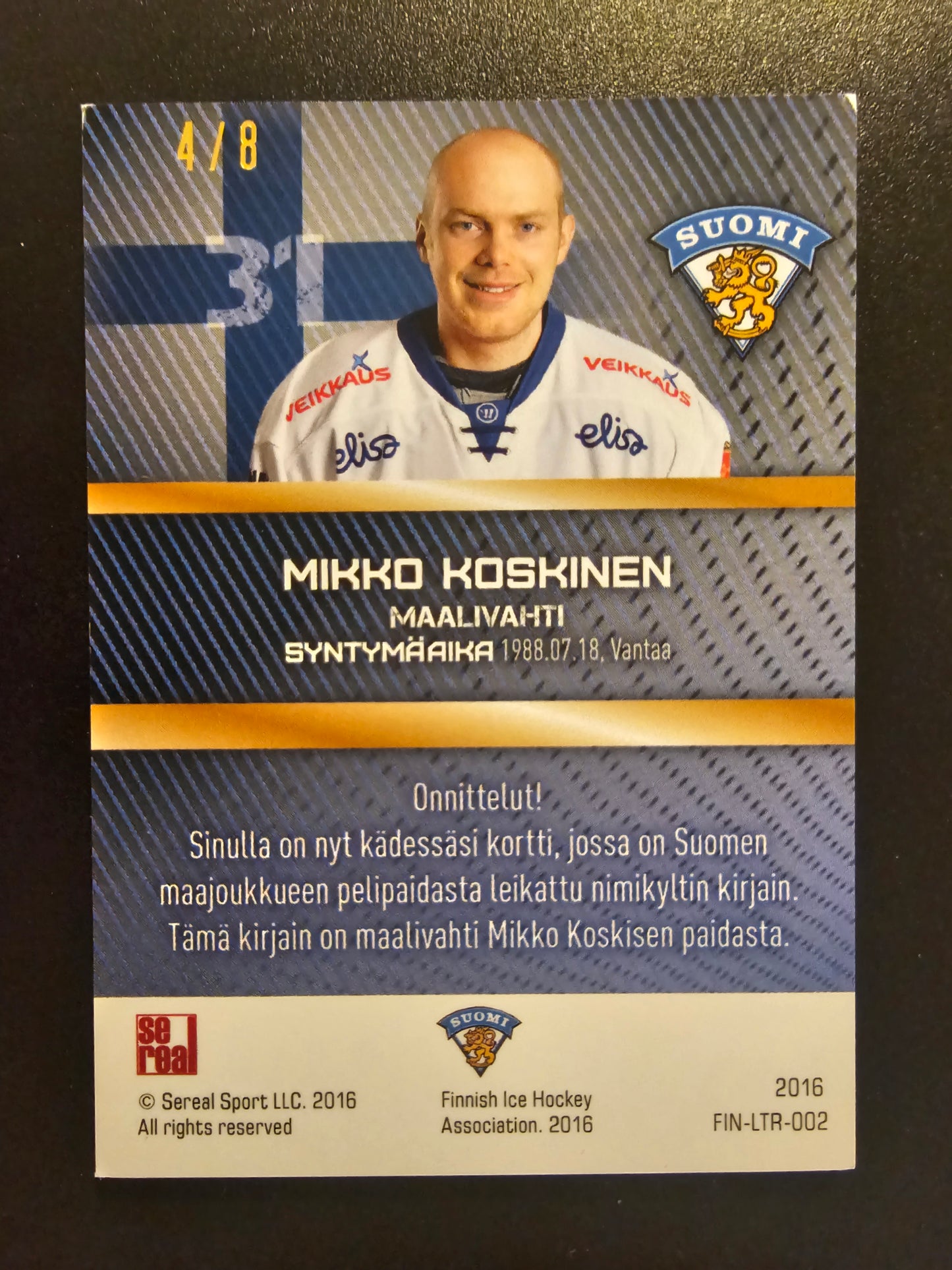 2016 Sereal Team Finland - Letter - Mikko Koskinen #FIN-LTR-002 /8