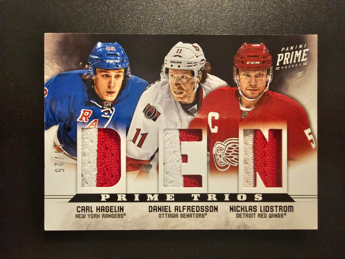 2012-13 Panini Prime - Prime Trios - Prime - Carl Hagelin / Daniel Alfredsson / Nicklas Lidstrom #23 /25