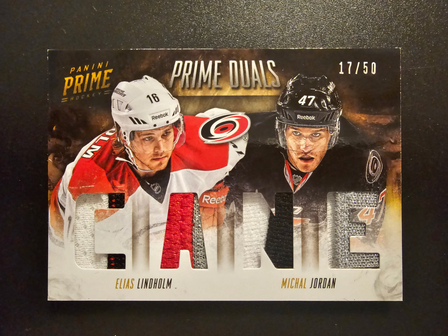 2013-14 Panini Prime - Prime Duals - Prime - Elias Lindholm / Michal Jordan #D-EM /50 RY