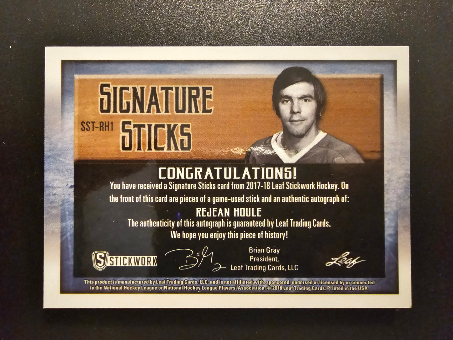2018 Leaf In the Game Stickwork - Signature Sticks - Platinum - Rejean Houle #SST-RH1 /5