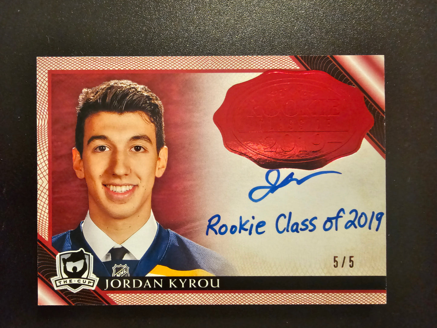 2018-19 Upper Deck The Cup - Rookie Class of 2019 - Red Foil Autographs - Jordan Kyrou #2019-KY /5 RY