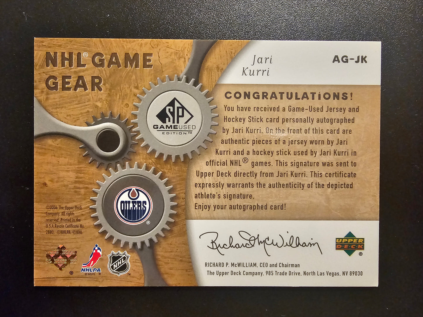 2005-06 Upper Deck SP Game Used Edition - NHL Game Gear - Autographs - Jari Kurri #AG-JK /10