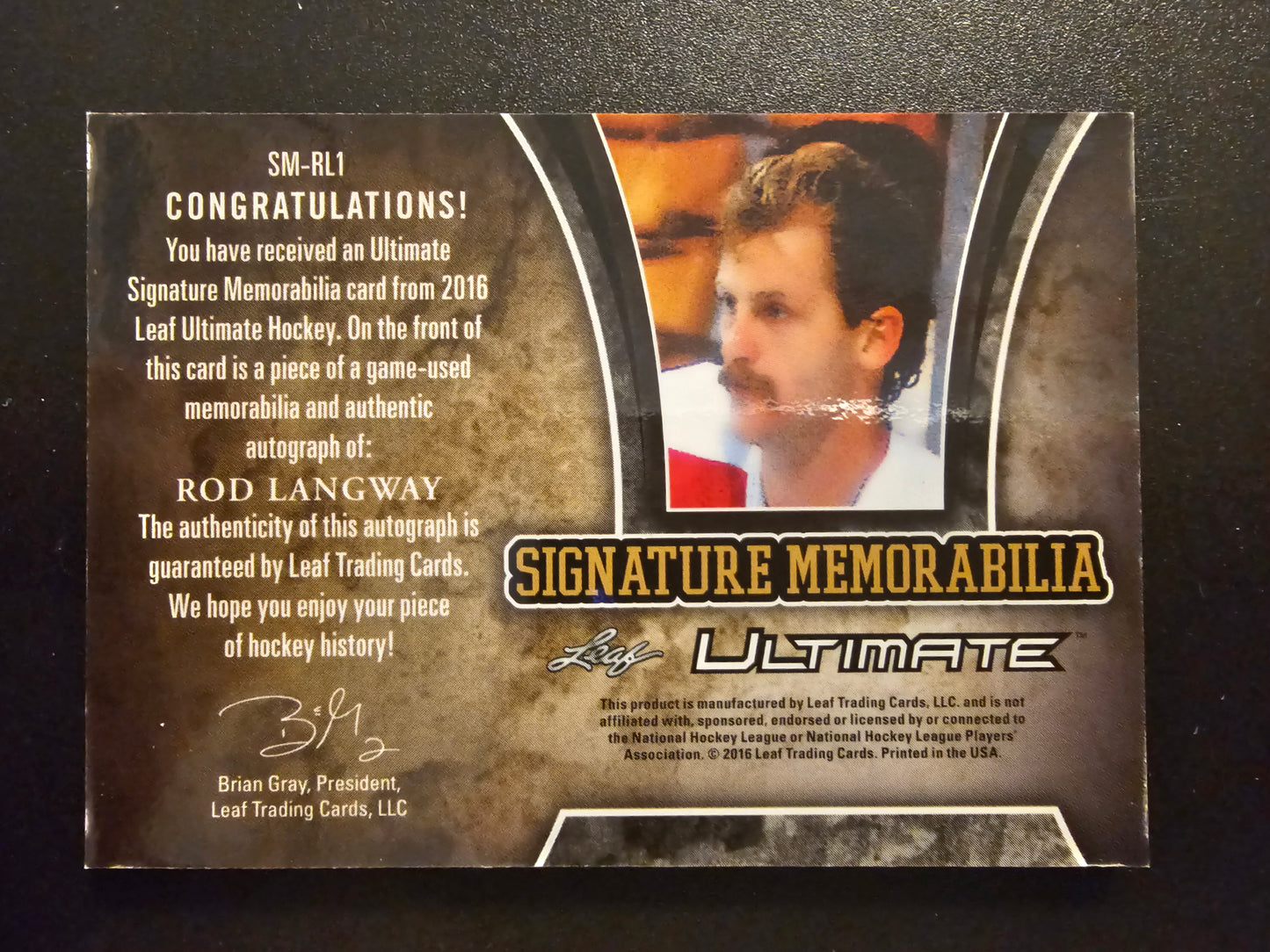 2016-17 Leaf Ultimate - Signature Memorabilia - Blue Spectrum - Rod Langway #SM-RL1 /4