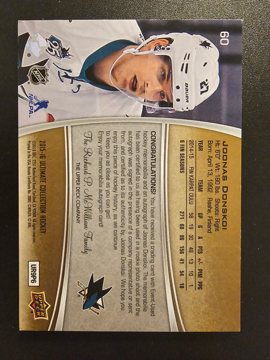 2015-16 Upper Deck Ultimate Collection - Spectrum Blue Shield Patch - Autographed Ultimate Rookies - Joonas Donskoi #60 1of1 RC