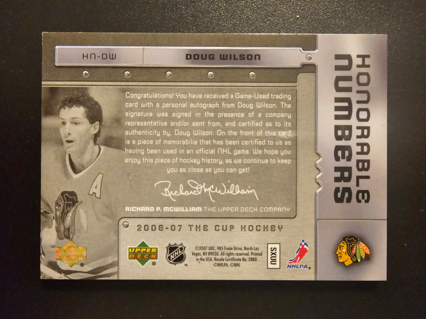 2006-07 Upper Deck The Cup - Honorable Numbers - Doug Wilson #HN-DW /24