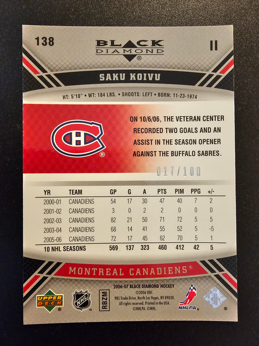 2006-07 Upper Deck Black Diamond - Ruby - Saku Koivu #138 /100