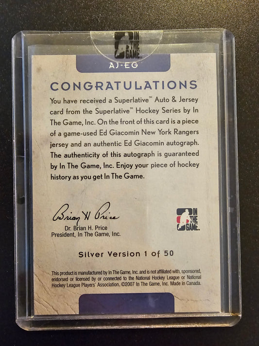 2007-08 In the Game Superlative - Auto & Jersey - Silver - Ed Giacomin #AJ-EG /50