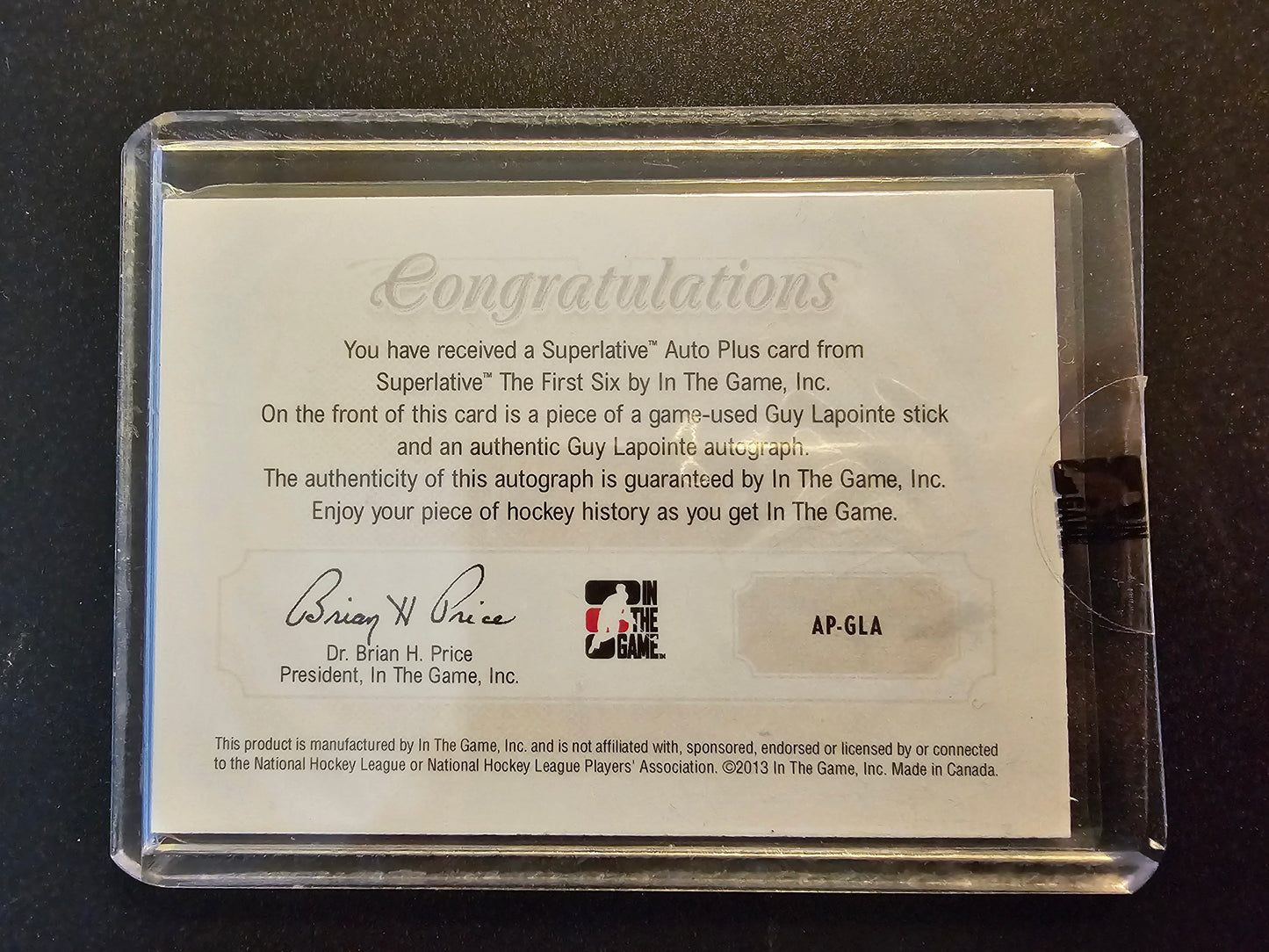 2013 In the Game Superlative The First Six - Superlative Auto Plus - Guy Lapointe #AP-GLA