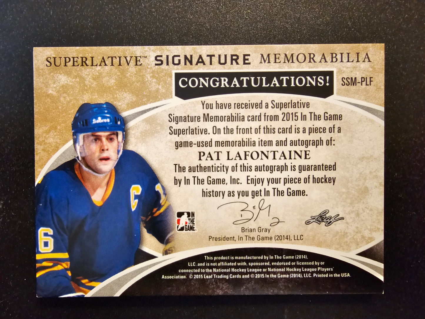 2015 Leaf In the Game Superlative - Signature Memorabilia - Gold - Pat Lafontaine #SSM-PLF /5