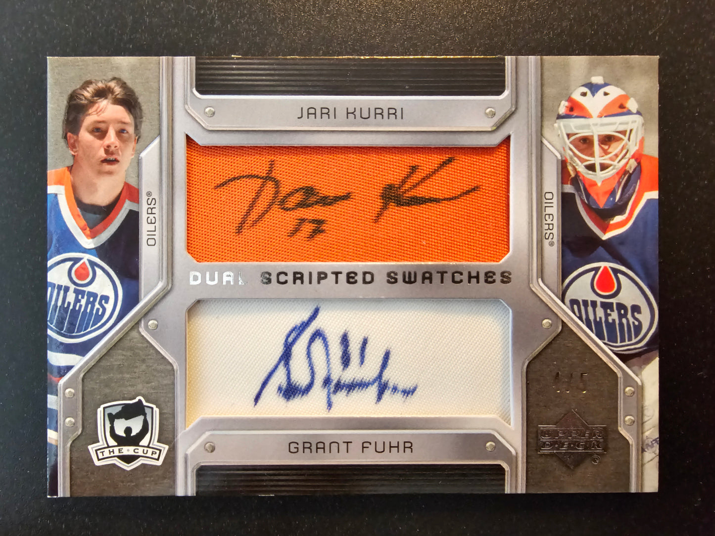 2006-07 Upper Deck The Cup - Dual Scripted Swatches - Jari Kurri / Grant Fuhr #DS-KF /5