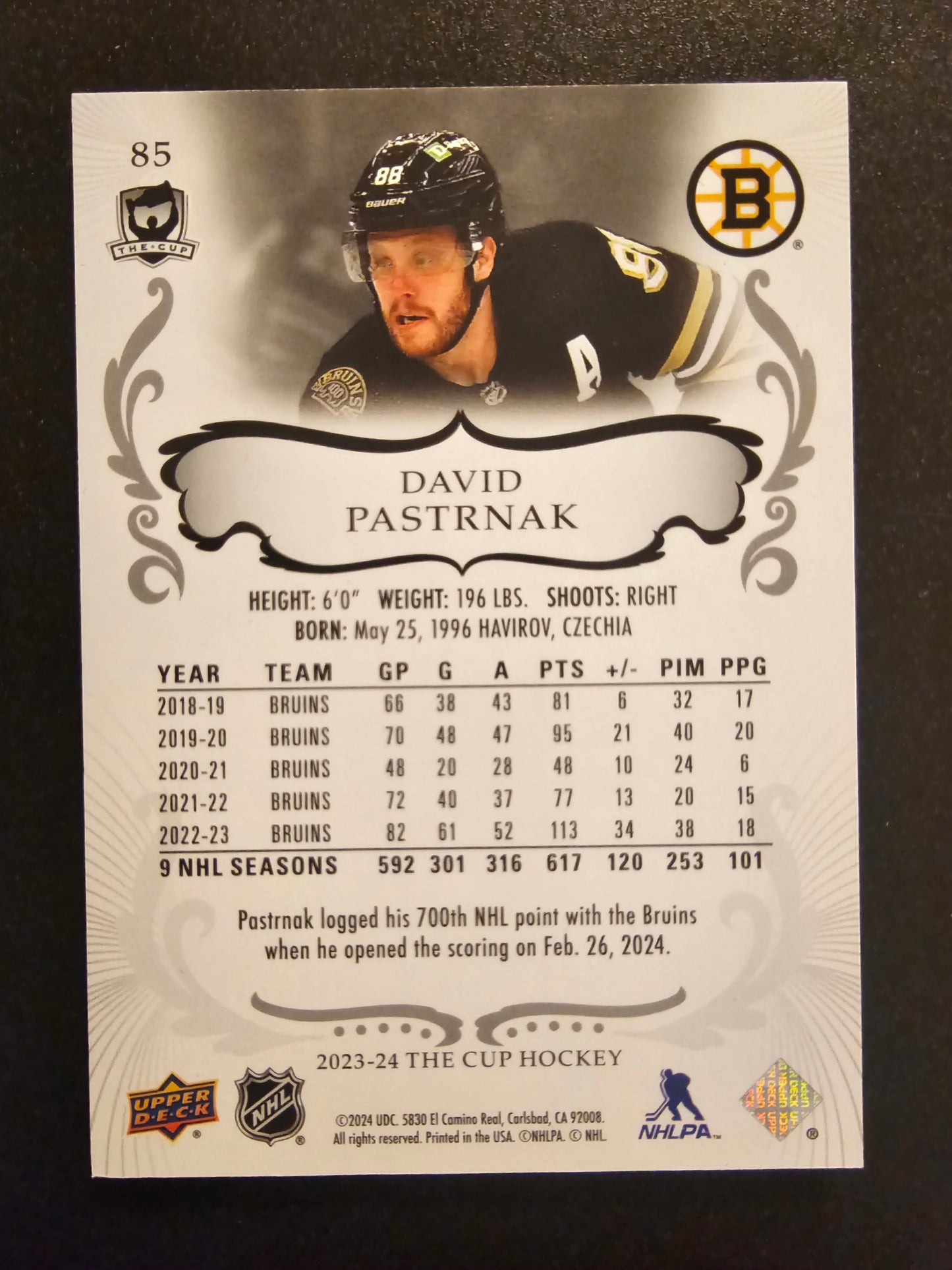 2023-24 Upper Deck The Cup - David Pastrnak #85 /249