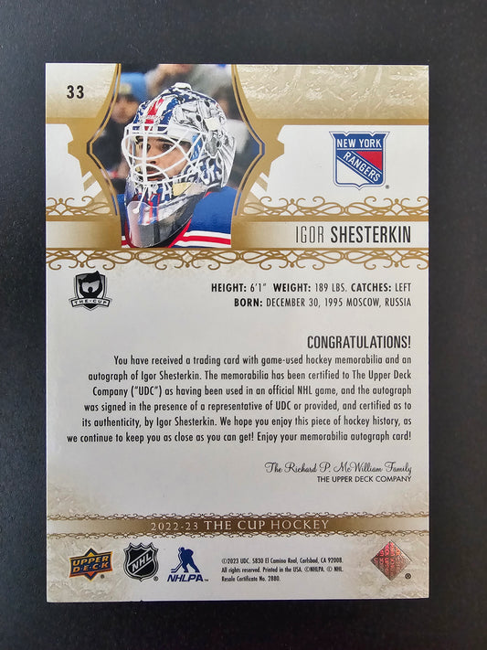 2023-24 Upper Deck The Cup - Gold Foil Autograph Patch - Igor Shesterkin #33 /8