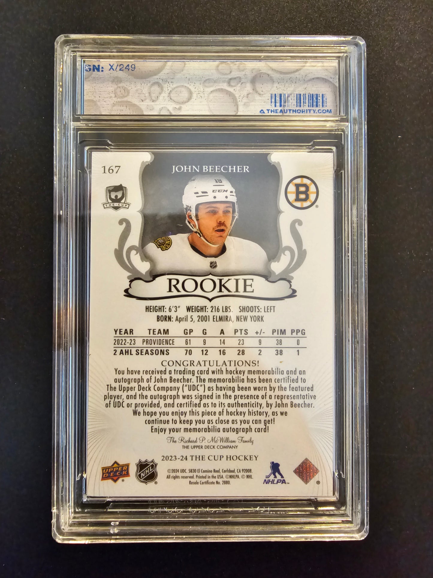 2023-24 Upper Deck The Cup RPA - John Beecher #167 /249 RC
