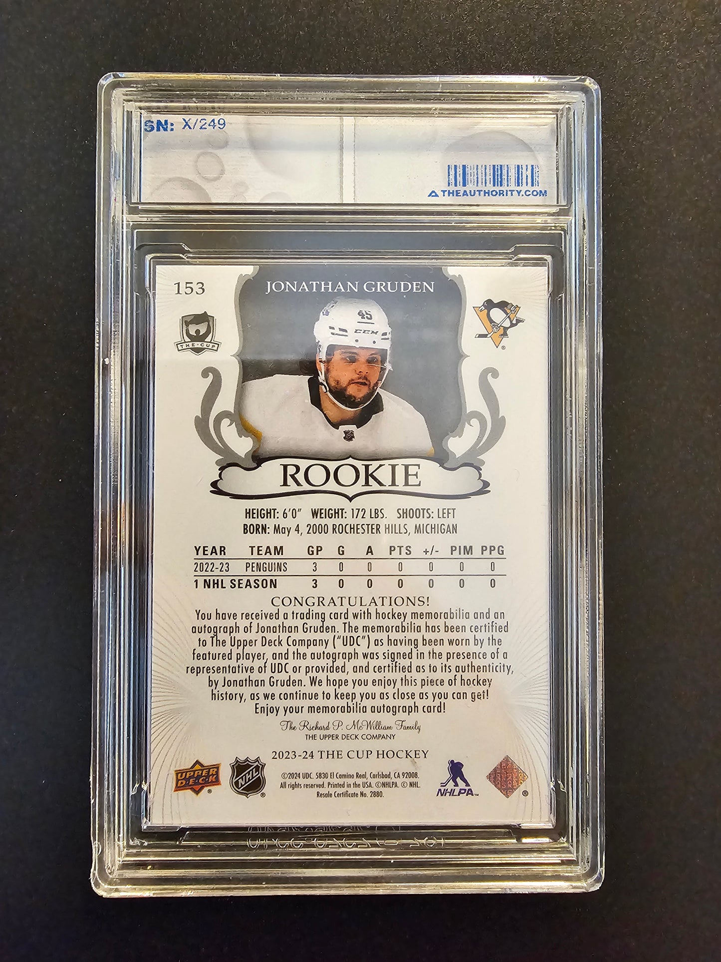 2023-24 Upper Deck The Cup RPA - Jonathan Gruden #153 /249 RC